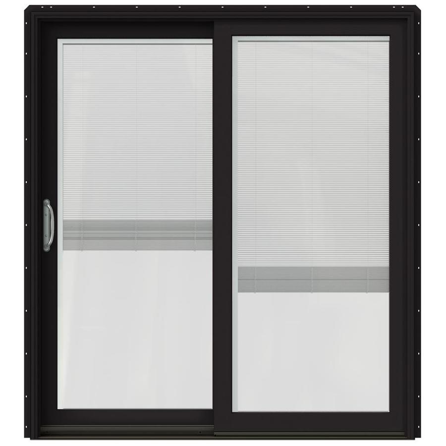  in Blinds Between the Glass Black Wood Sliding Patio Door with Screen