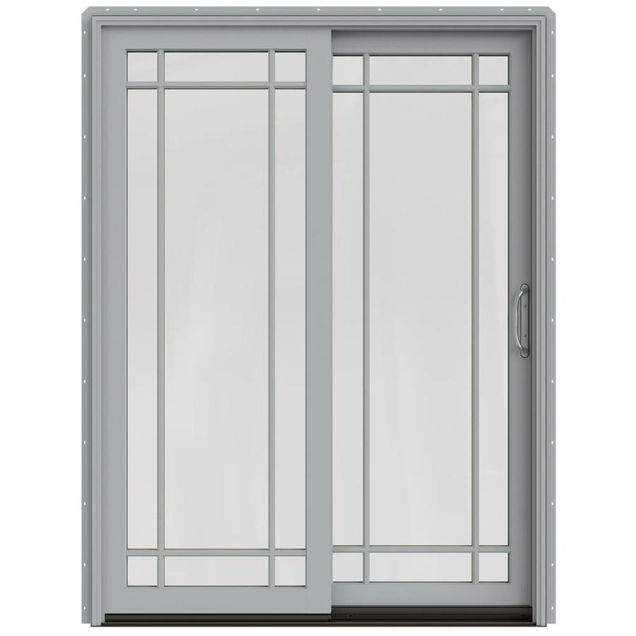 JELD-WEN Simulated Divided Light Silver Clad-Wood Right-hand Double Door Sliding Patio Door with Screen (Common: 60-in x 80-in; Actual: 59.25-in x 79.5-in)