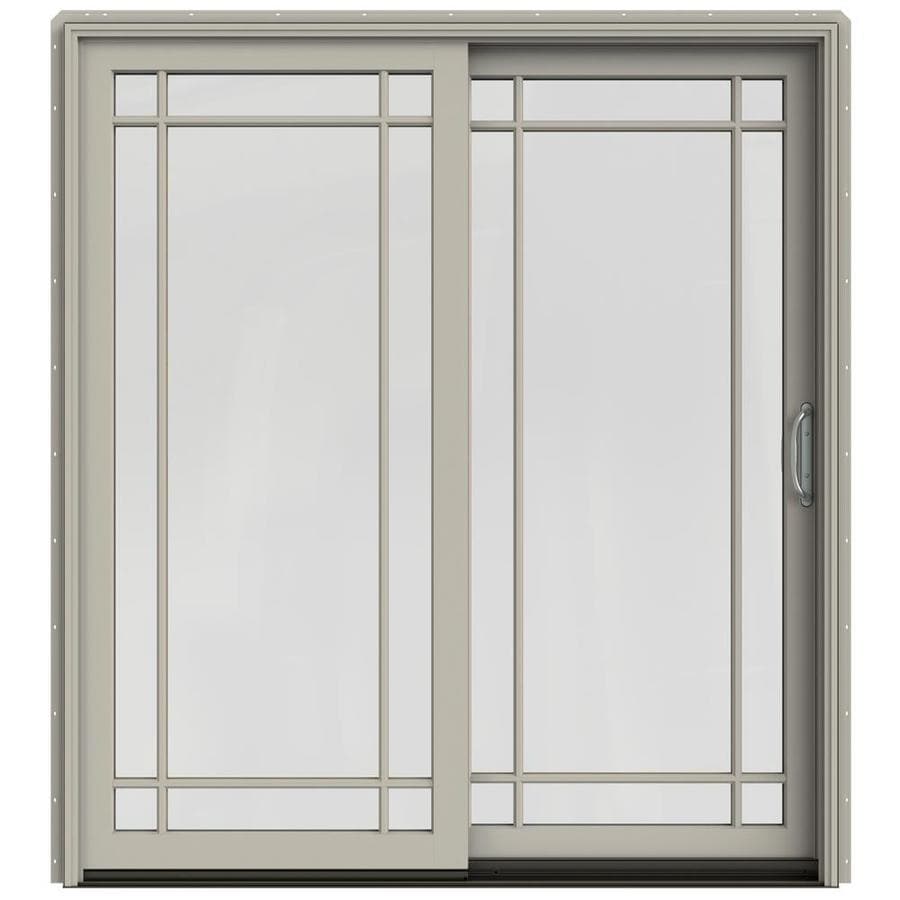 Shop JELDWEN W2500 71.25in Grid Glass Desert Sand Wood Sliding Patio Door with Screen at