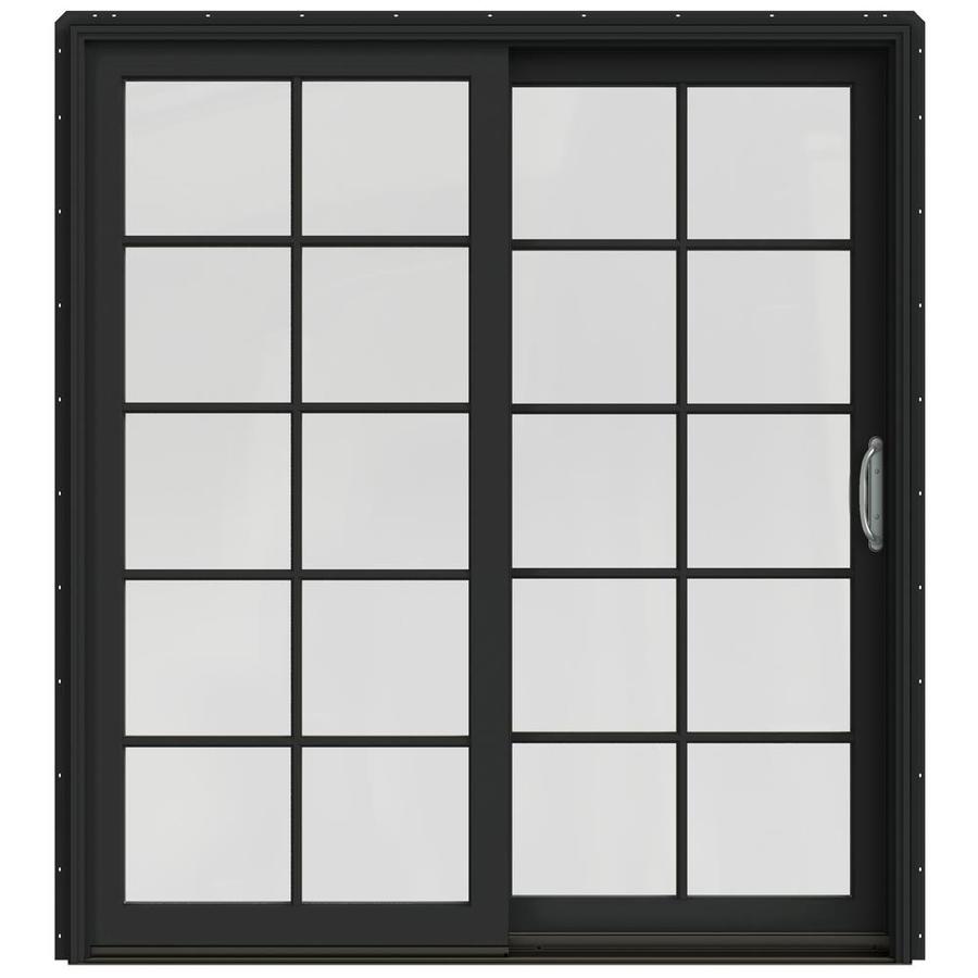 JELD-WEN Simulated Divided Light Bronze Clad-Wood Right-hand Double Door Sliding Patio Door with Screen (Common: 72-in x 80-in; Actual: 71.25-in x 79.5-in)