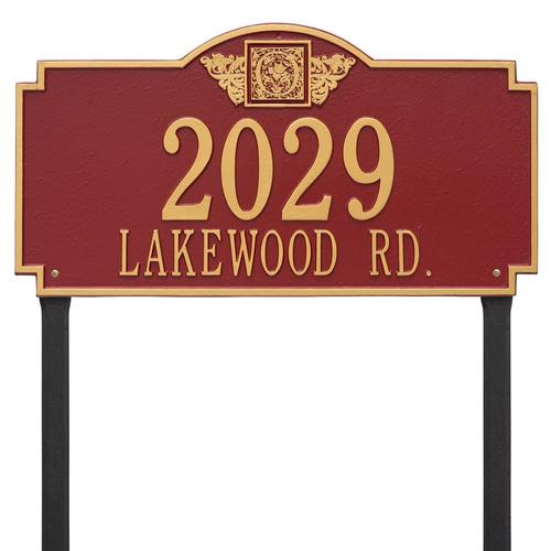 Whitehall Red/Gold Aluminum Address Plaque in the Outdoor Plaques