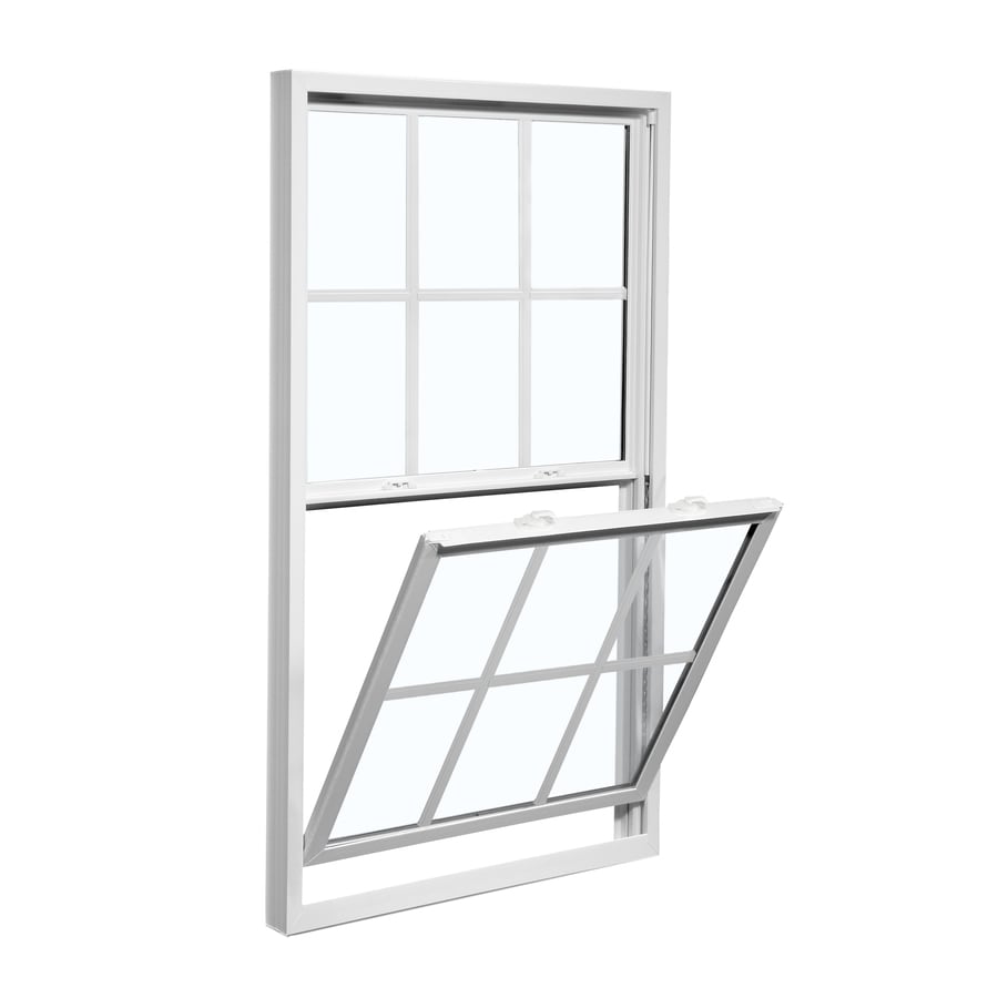 RELIABILT 3100 Series 35-1/2-in x 35-3/4-in White Exterior White Interior Vinyl Replacement Single Hung Window Low-E with Grids, (Half Screen Included)