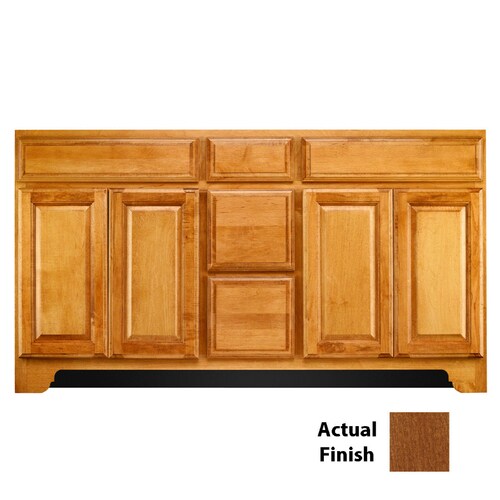 KraftMaid 60in Chestnut Bathroom Vanity in the Bathroom