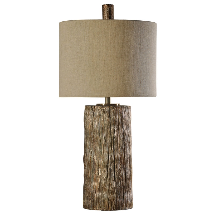 StyleCraft Home Collection L36871 34-in Bronze Oak Standard 3-Way Switch Table Lamp with Fabric Shade