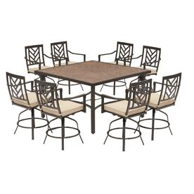 Patio Furniture Sets At Lowes Allen Roth Northvale 9 Piece Black Metal Frame Bar Height Patio Set With Tan