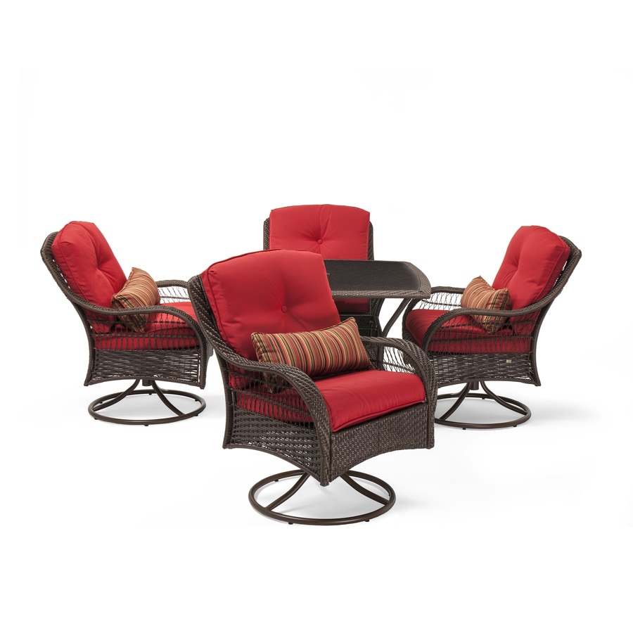 LaZBoy Outdoor Bristol 5Piece Brown Patio Dining Set with Red Sunsharp Cushions at