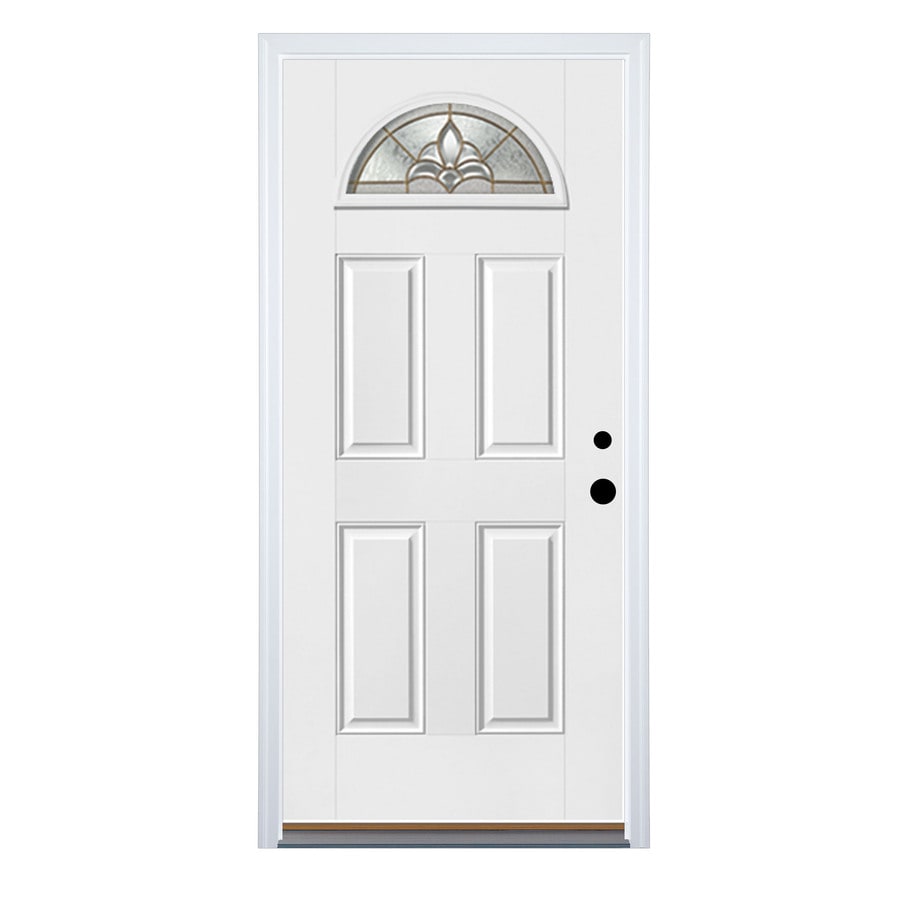 Therma-Tru Benchmark Doors SFGVR2211B30LB6 Varissa 36-in x 80-in Fiberglass White Primed Front Door with Brickmould Fan Lite