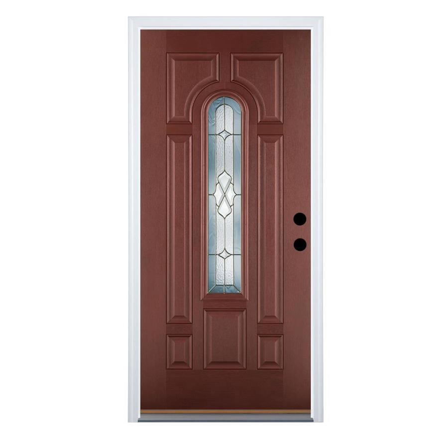 Willowbrook Center Arch Lite Decorative Glass Left Hand Inswing Mahogany Stained Fiberglass Prehung Entry Door With Insulating Core Common 36 In X