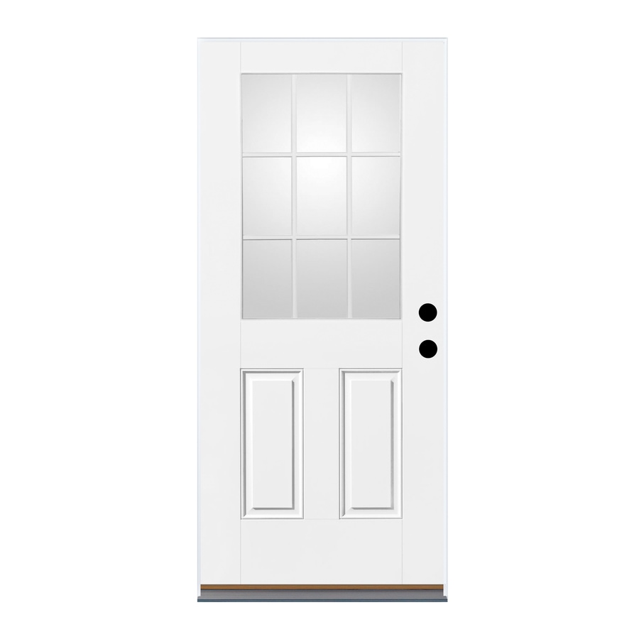 Half Lite Simulated Divided Light Right Hand Outswing Ready To Paint Fiberglass Prehung Entry Door With Insulating Core Common 36 In X 80 In