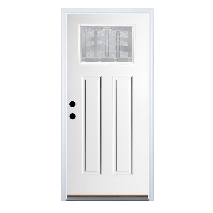 Emerson Craftsman Decorative Glass Right Hand Inswing Ready To Paint Fiberglass Prehung Entry Door With Insulating Core Common 36 In X 80 In