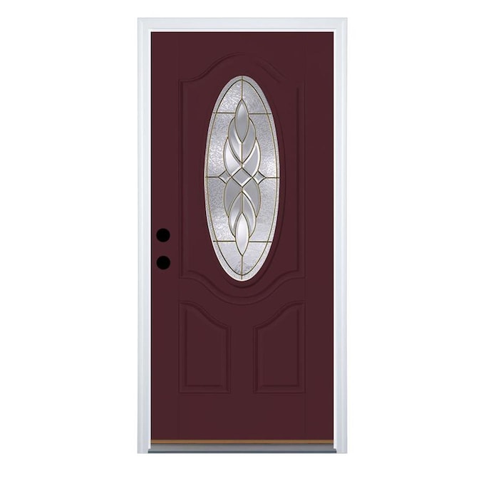 Therma Tru Benchmark Doors Varissa Oval Lite Decorative Glass Right Hand Inswing Cranberry Painted Fiberglass Prehung Entry Door With Insulating Core Common 32 In X 80 In Actual 33 5 In X 81 5 In In The Front Doors Department