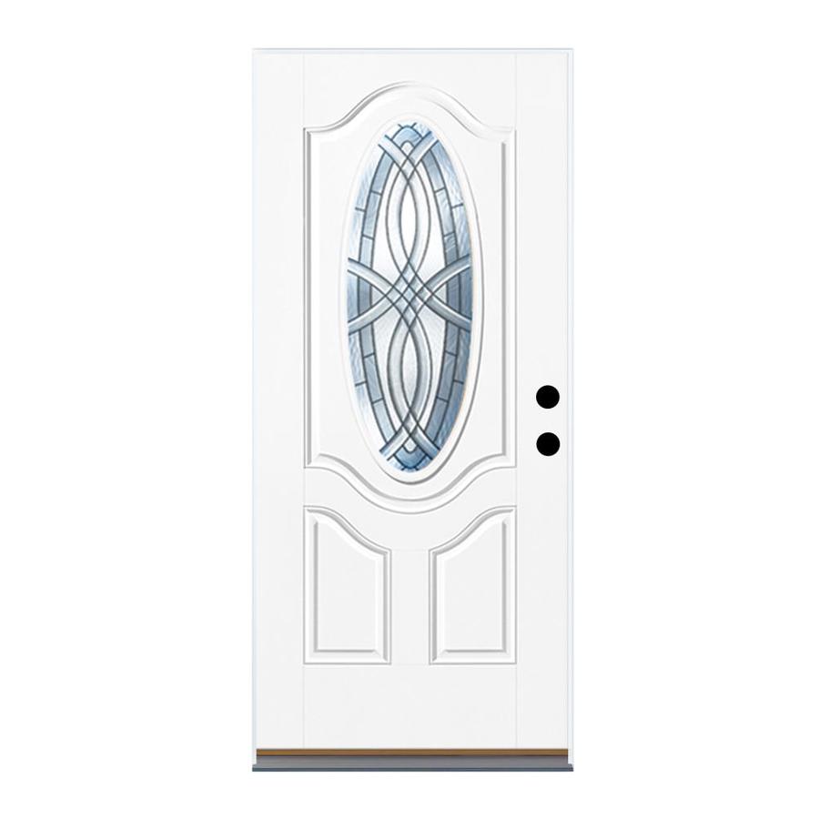 Therma Tru Benchmark Doors Terracourt Oval Lite Decorative Glass Right Hand Outswing Ready To Paint Fiberglass Prehung Entry Door With Insulating Core Common 32 In X 80 In Actual 33 5 In X 80 5 In In The Front Doors