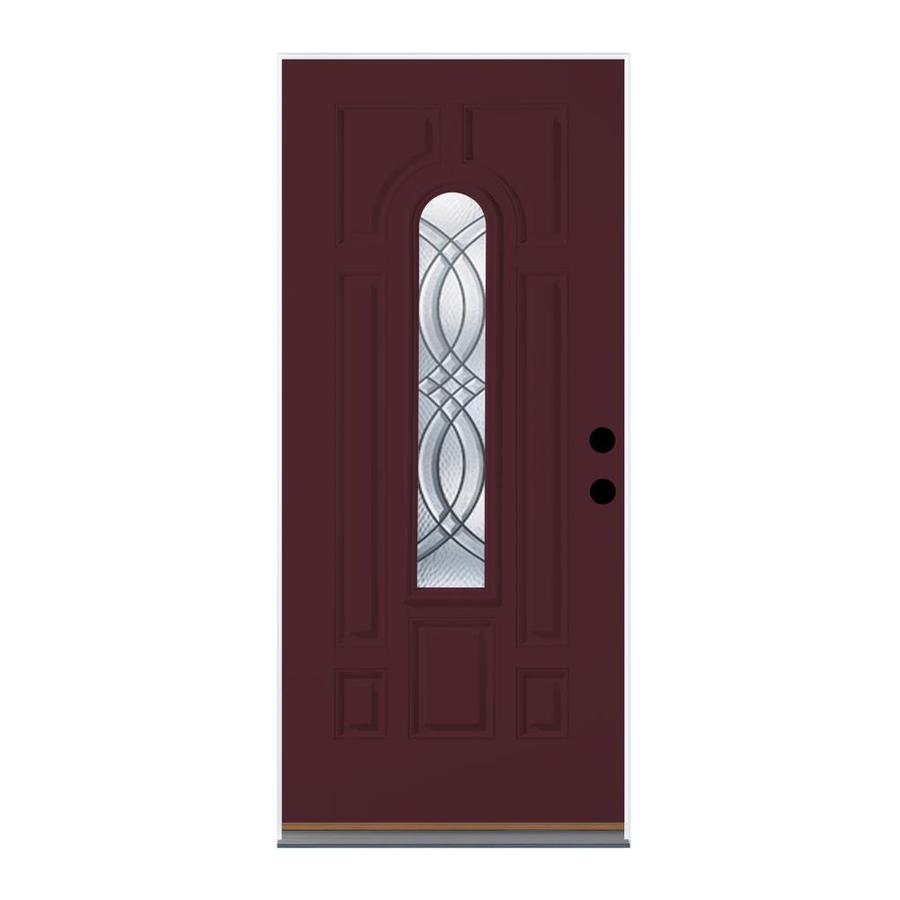 Therma Tru Benchmark Doors Terracourt Center Arch Lite Decorative Therma Tru Benchmark Doors Terracourt Center Arch Lite Decorative Glass Right Hand Outswing Cranberry Painted Fiberglass Prehung Entry Door With Insulating