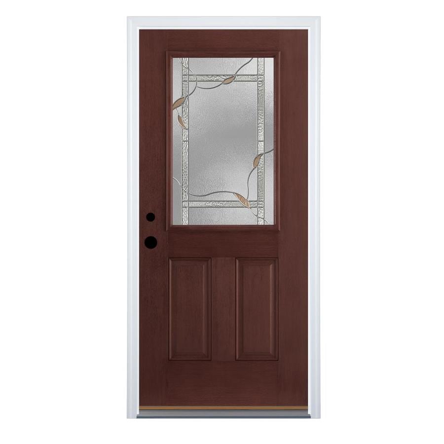 Therma-Tru Benchmark Doors Ashleigh Half Lite Decorative Glass Right-Hand Inswing Mahogany Stained Fiberglass Prehung Entry Door with Insulating Core (Common: 36-in x 80-in; Actual: 37.5-in x 81.5-in)