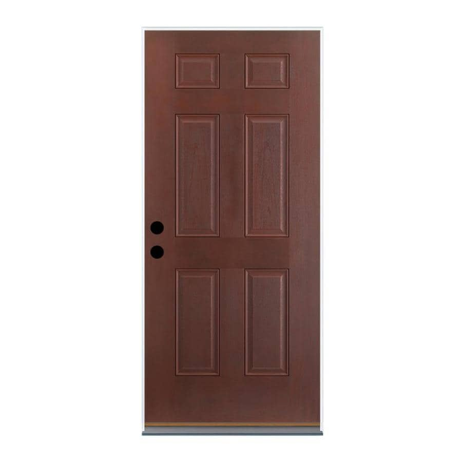 Right Hand Inswing Mahogany Stained Fiberglass Prehung Entry Door With Insulating Core Common 36 In X 80 In Actual 37 5 In X 81 5 In