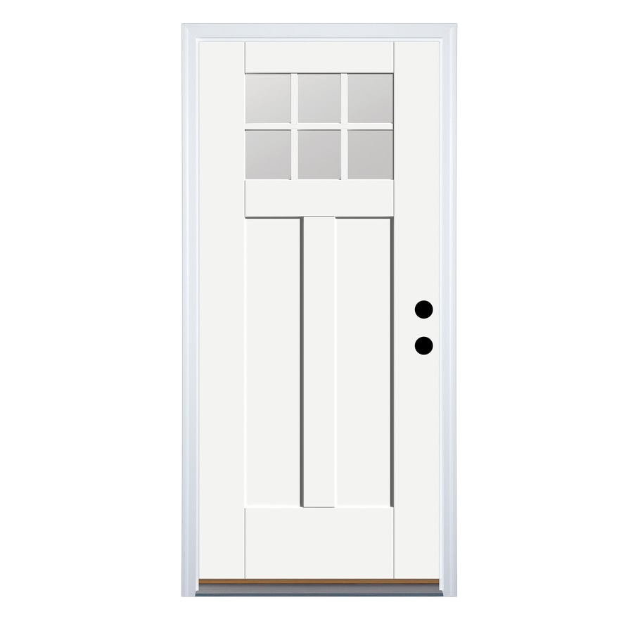 Craftsman Simulated Divided Light Left Hand Inswing Ready To Paint Fiberglass Prehung Entry Door With Insulating Core Common 36 In X 80 In Actual