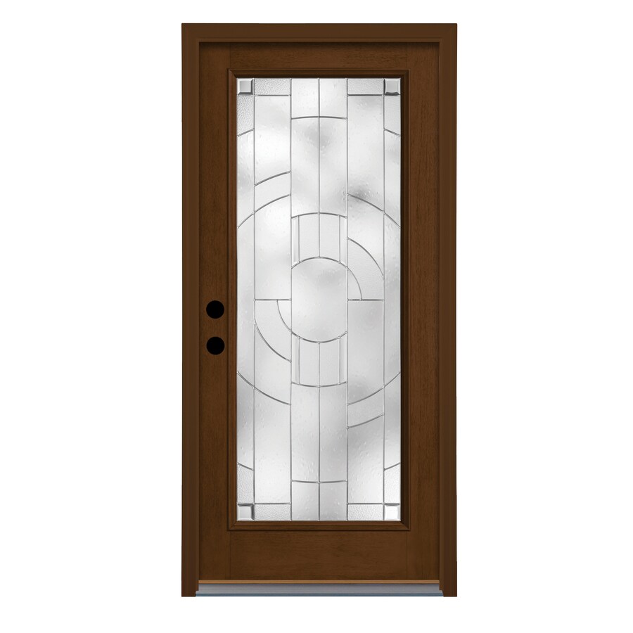 Zaha Full Lite Decorative Glass Left Hand Outswing New Earth Stained Fiberglass Prehung Entry Door With Insulating Core Common 36 In X 80 In
