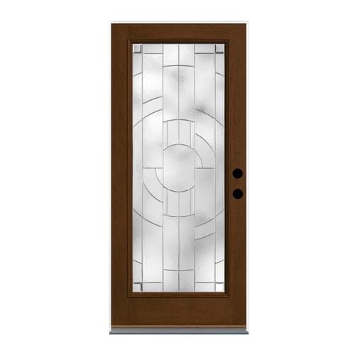 Therma Tru Zaha Full Lite Decorative Glass Right Hand Outswing New Earth Stained Fiberglass Prehung Entry Door With Insulating Core Common 36 In X