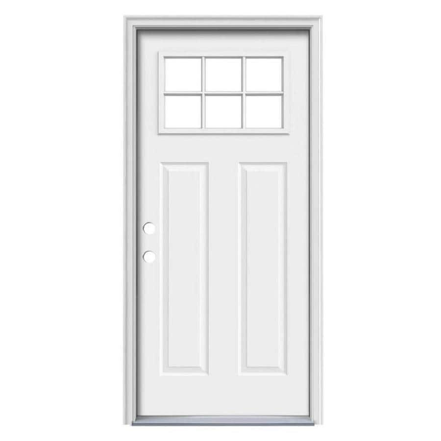 Craftsman Simulated Divided Light Right Hand Inswing Ready To Paint Steel Prehung Entry Door With Insulating Core Common 36 In X 80 In Actual