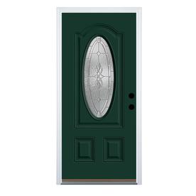 At Lowes Therma Tru Benchmark Doors Hampton Oval Lite Decorative Gl Left Hand Inswing Forest Green