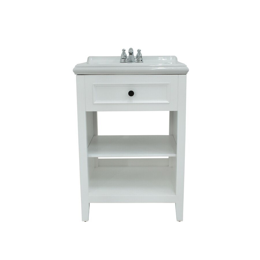 222 Fifth Hudson 24in White Single Sink Bathroom Vanity with White