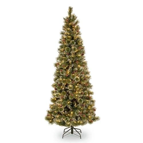 National Tree Company 6.5-ft Pre-Lit Bristle Pine Slim Artificial Christmas Tree with 400 ...