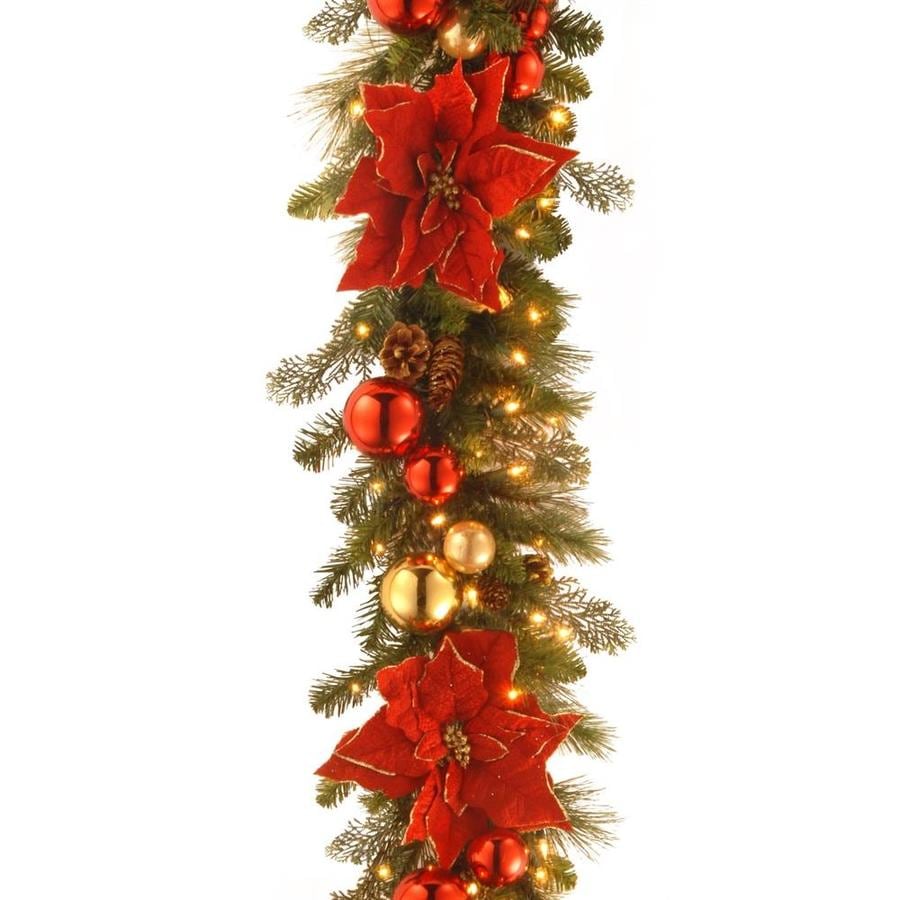 National Tree Company Outdoor PreLit 9ft Poinsettia Garland with
