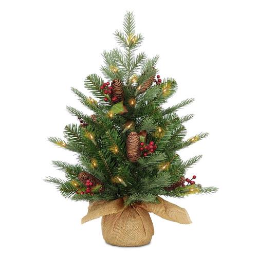 National Tree Company 2-ft Pre-Lit Spruce Artificial Christmas Tree with 50 Constant White Clear ...