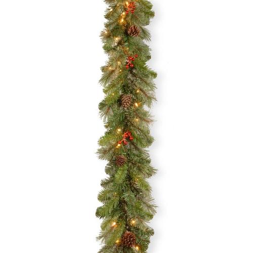 National Tree Company Outdoor Pre-Lit 12-ft Winterberry Garland with ...