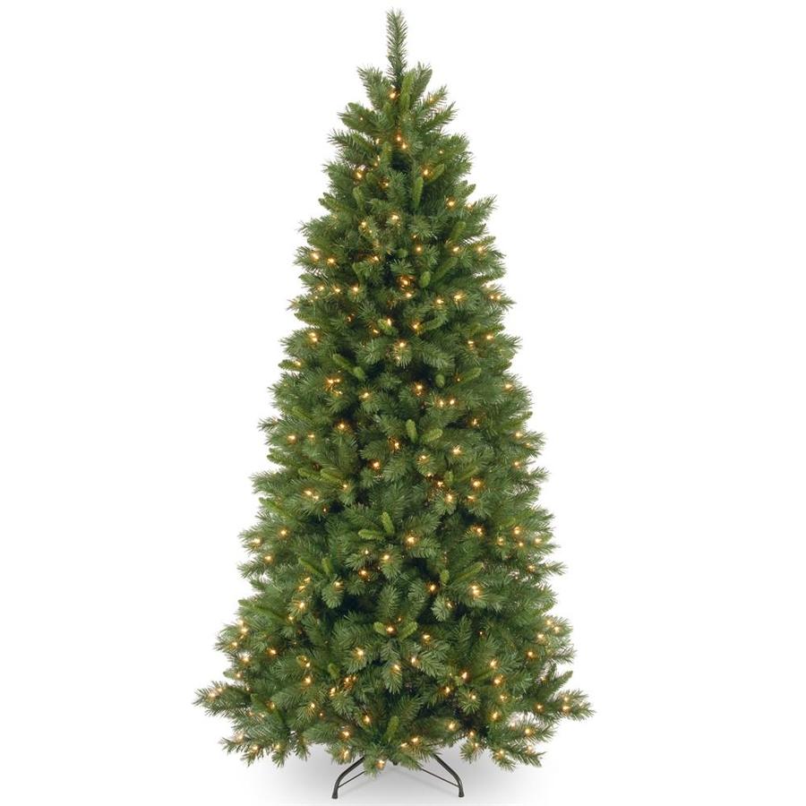 National Tree Company 7.5-ft Pre-Lit Valley Pine Slim Artificial Christmas Tree with 450 Multi ...