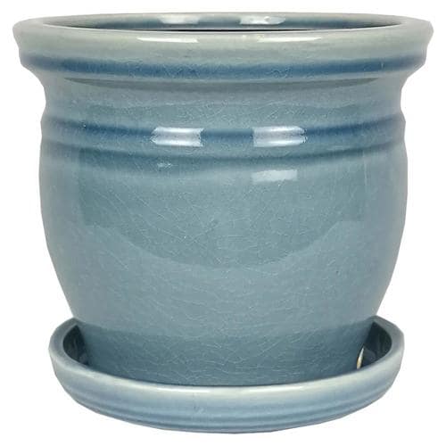Paddock Home Garden 8 07 In W X 7 48 In H Blue Ceramic Planter In The Pots Planters Department At Lowes Com