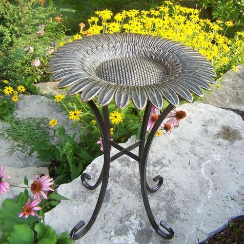 Oakland Living Sunflower 31in H Cast Iron Complete Birdbath at