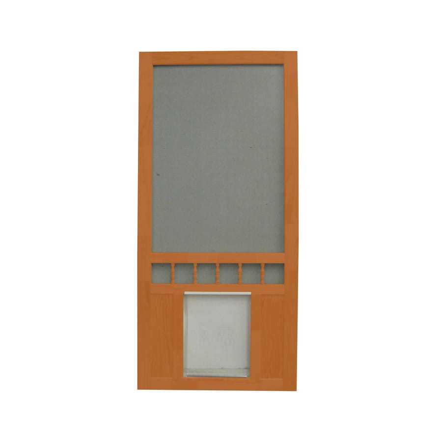 Screen Tight Southport 30in Redwood Wood Screen Door with Pet Door at