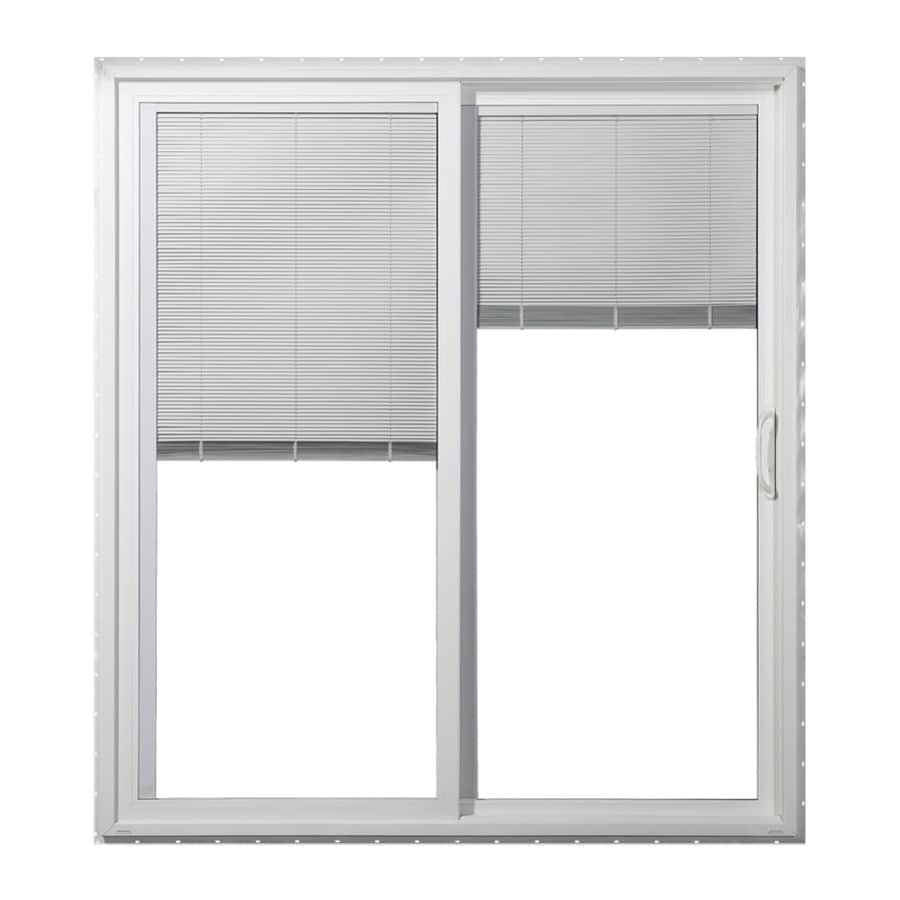 Blinds Between The Glass White Vinyl Right Hand Double Door Sliding Patio Door With Screen Common 72 In X 80 In Actual 71 5 In X 79 5 In