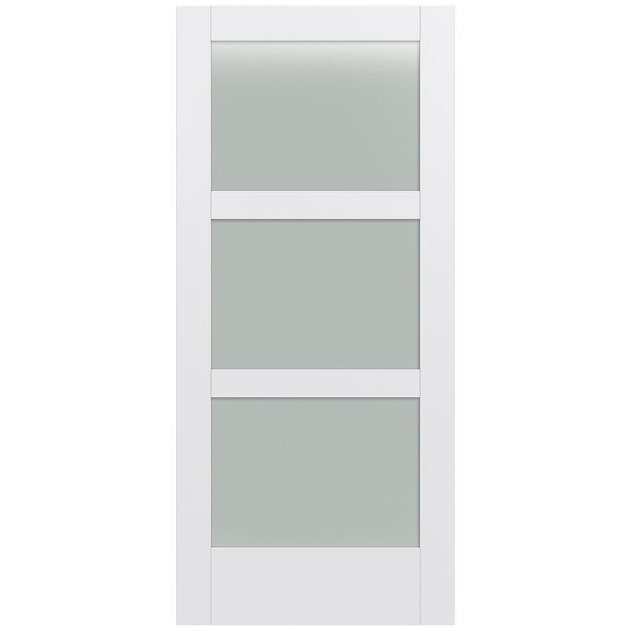 JELD-WEN MODA 1035W Primed 3-panel Square Solid Core Frosted Glass MDF Slab Door (Common: 36-in x 80-in; Actual: 36-in x 80-in)