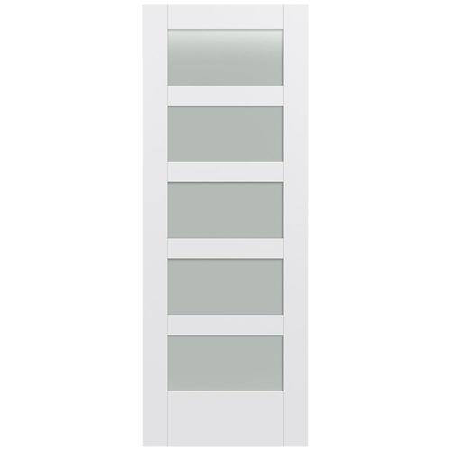 Jeld Wen Moda 1055w Primed 5 Panel Equal Solid Core Frosted Glass Mdf Slab Door Common 32 In X 80 In Actual 32 In X 80 In At Lowes Com