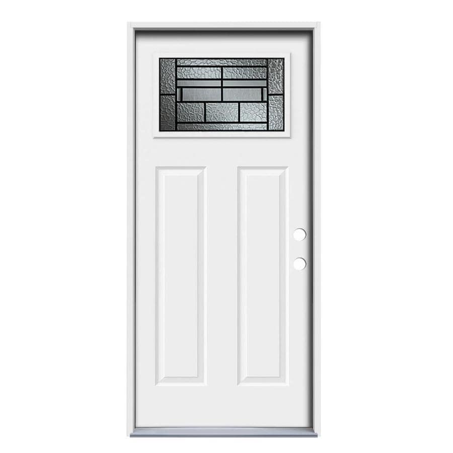 Pembrook Craftsman Decorative Glass Left Hand Inswing Primed Steel Prehung Entry Door With Insulating Core Common 36 In X 80 In Actual 37 4375 In