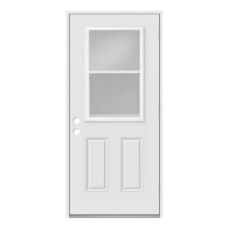 Jeld Wen Half Lite Clear Glass Left Hand Outswing Primed Fiberglass Prehung Entry Door With