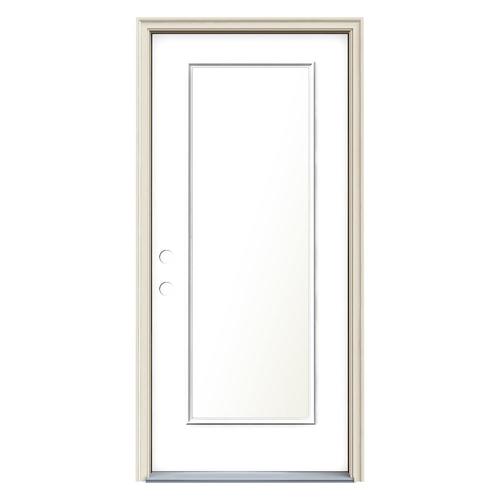 Jeld Wen Blanca Full Lite Privacy Glass Right Hand Inswing Modern White Painted Steel Prehung