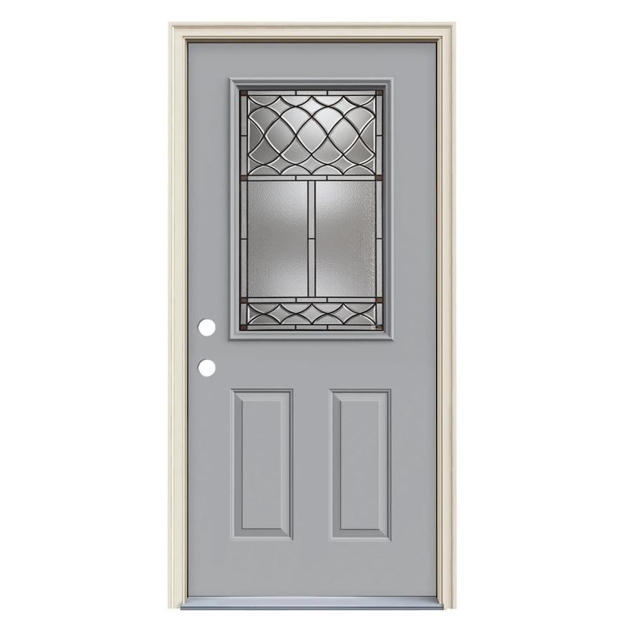 Jeld Wen Sheldon 36 In X 80 In Steel Half Lite Right Hand Inswing Infinity Grey Painted Prehung