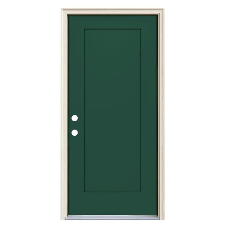 Jeld Wen Right Hand Inswing Evergreen Painted Steel Prehung Entry Door With Insulating Core