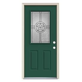 At Lowes Jeld Wen Radiant Star Decorative Gl Evergreen Steel Pine Painted Entry Door Common