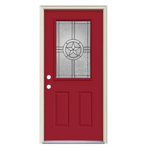 Jeld Wen Radiant Star 36 In X 80 In Steel Half Lite Right Hand Inswing Roma Red Painted Prehung