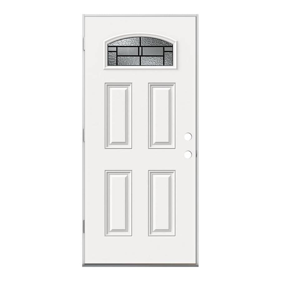 Jeld Wen Pembrook 1 4 Lite Decorative Glass Right Hand Outswing Primed Fiberglass Prehung Entry