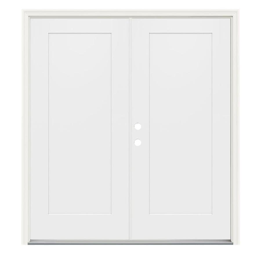 Jeld Wen Right Hand Inswing Modern White Painted Steel Prehung Double Entry Door With Insulating