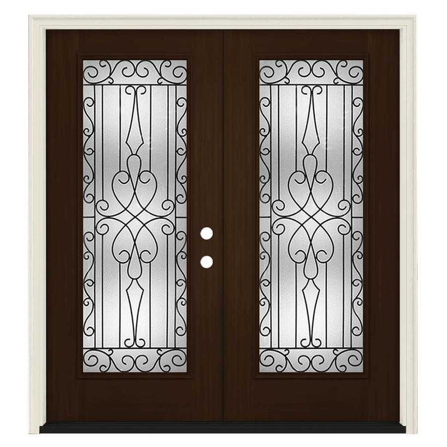 Wyngate Full Lite Decorative Glass Left Hand Inswing Espresso Stained Fiberglass Prehung Double Entry Door With Insulating Core Common 64 In X