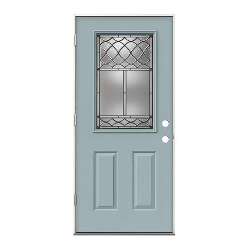 Jeld Wen Sheldon Half Lite Decorative Glass Right Hand Outswing Serenity Painted Steel Prehung