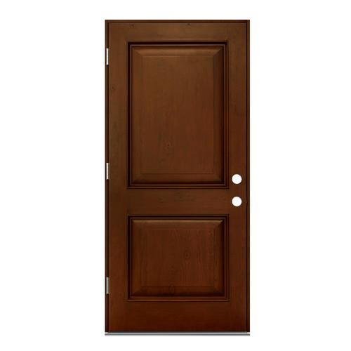 JELD-WEN 36-in x 80-in Fiberglass Right-Hand Outswing Cherry Stained ...