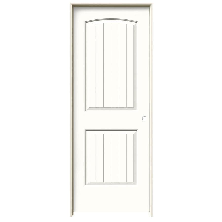 JELD-WEN Santa Fe Snow Storm 2-Panel Round Top Plank Hollow Core Molded Composite Pre-Hung Door (Common: 30-in x 80-in; Actual: 31.5625-in x 81.6875-in)