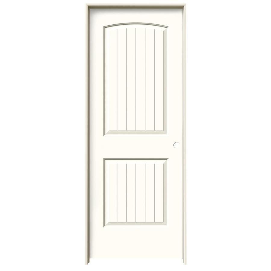 JELD-WEN Santa Fe Moonglow 2-Panel Round Top Plank Hollow Core Molded Composite Pre-Hung Door (Common: 30-in x 80-in; Actual: 31.5625-in x 81.6875-in)